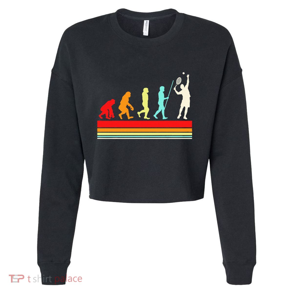 Tennis Player Evolution Retro Vintage Color Cropped Pullover Crew