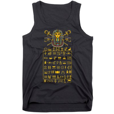 Tut Pharaoh Egyptian Hieroglyphic Letters Symbols King Tank Top