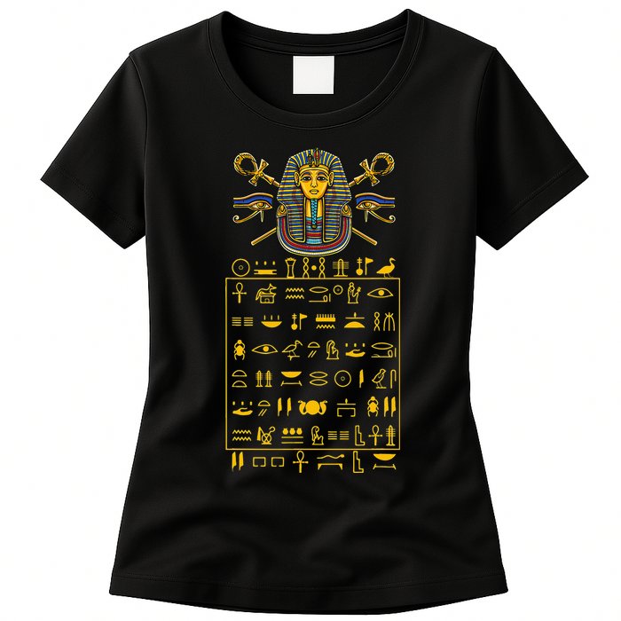 Tut Pharaoh Egyptian Hieroglyphic Letters Symbols King Womens T-Shirt