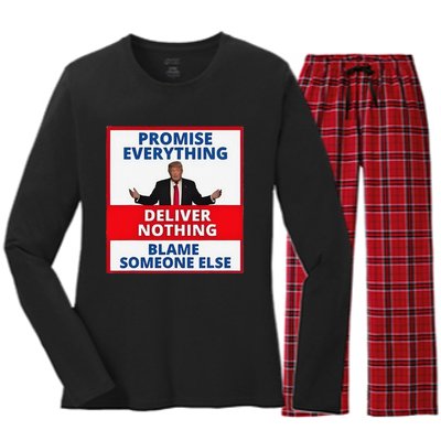 Trump Promise Everything Deliver Nothing Blame Someone Else Women's Long Sleeve Flannel Pajama Set 