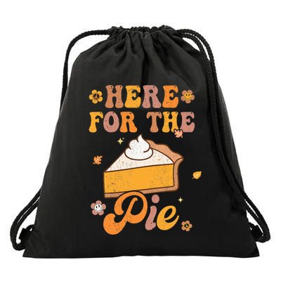 Thanksgiving Pumpkin Fall Vibes Retro Groovy Harvest Drawstring Bag