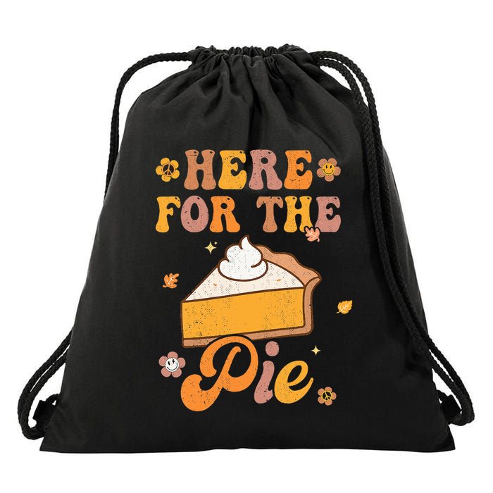 Thanksgiving Pumpkin Fall Vibes Retro Groovy Harvest Drawstring Bag