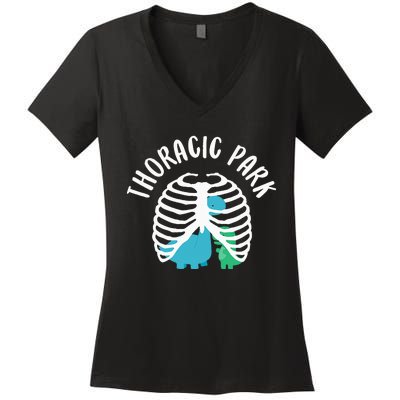 Thoracic Park Funny Dinosaur Nurse Squad Nursing Student Women's V-Neck T-Shirt