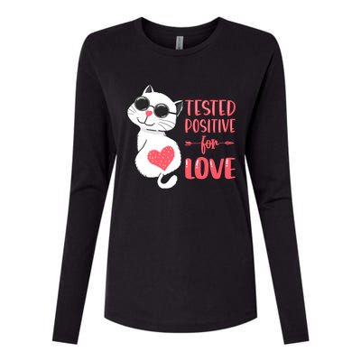 Tested Positive For Love Valentine's Day Couples Cat Pajama Gift Womens Cotton Relaxed Long Sleeve T-Shirt