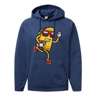 Taco Playing Football Mexican Cinco De Mayo Performance Fleece Hoodie