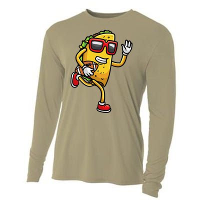 Taco Playing Football Mexican Cinco De Mayo Cooling Performance Long Sleeve Crew