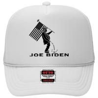 Donald Trump Pees On Joe Biden FJB Anti Biden American Flag High Crown Mesh Back Trucker Hat