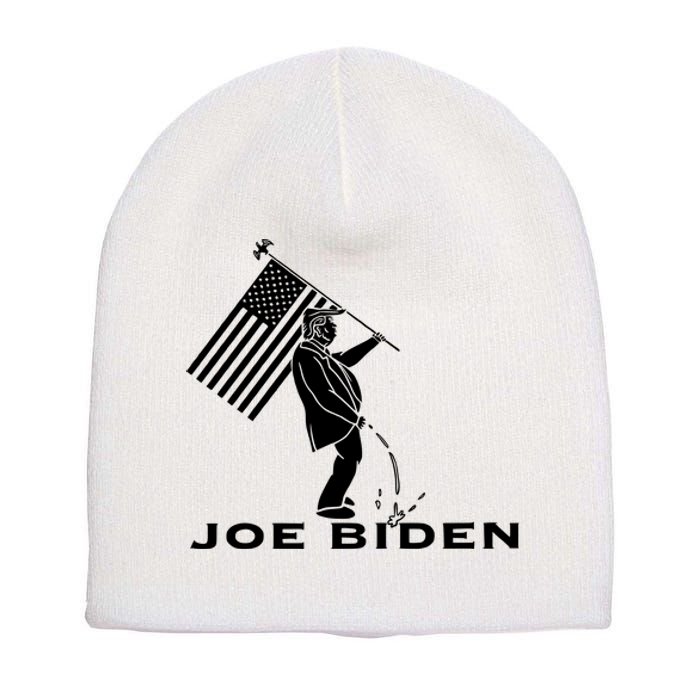 Donald Trump Pees On Joe Biden FJB Anti Biden American Flag Short Acrylic Beanie