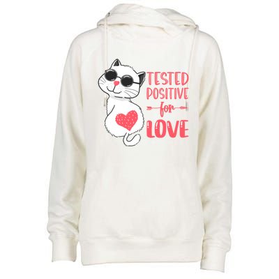 Tested Positive For Love Valentine's Day Couples Cat Pajama Gift Womens Funnel Neck Pullover Hood