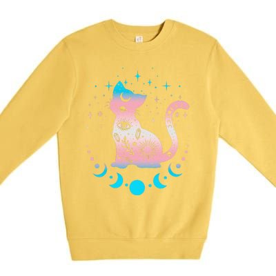 Transg Pride Flag Colors Astronomy Cat Premium Crewneck Sweatshirt