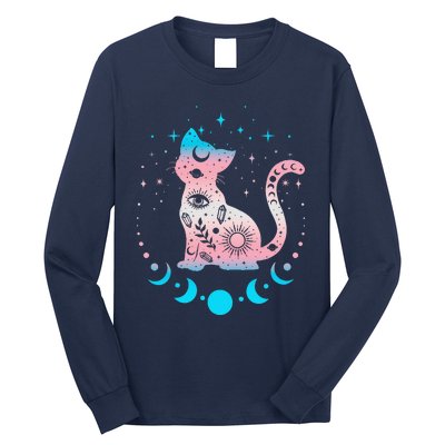 Transg Pride Flag Colors Astronomy Cat Long Sleeve Shirt