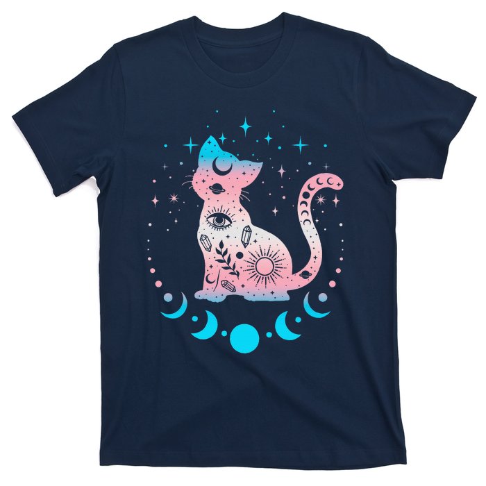 Transg Pride Flag Colors Astronomy Cat T-Shirt