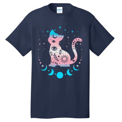 Transg Pride Flag Colors Astronomy Cat Tall T-Shirt