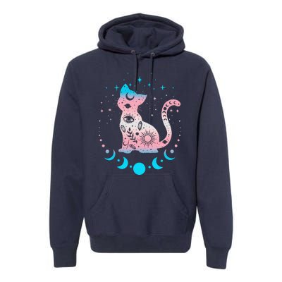 Transg Pride Flag Colors Astronomy Cat Premium Hoodie