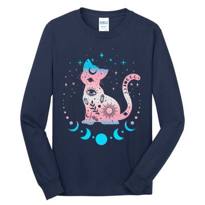 Transg Pride Flag Colors Astronomy Cat Tall Long Sleeve T-Shirt