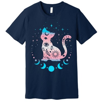 Transg Pride Flag Colors Astronomy Cat Premium T-Shirt