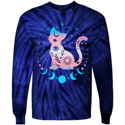 Transg Pride Flag Colors Astronomy Cat Tie-Dye Long Sleeve Shirt