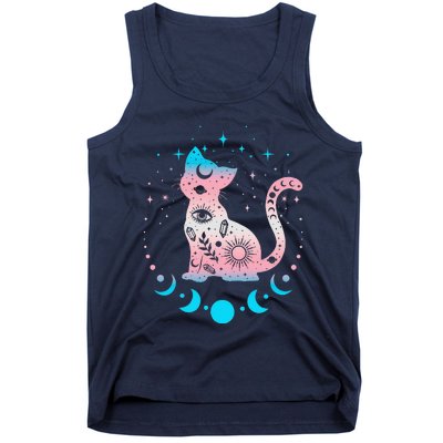 Transg Pride Flag Colors Astronomy Cat Tank Top