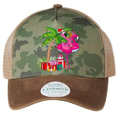 Tropical Pink Flamingo Christmas In July Summer Palm Tree Legacy Tie Dye Trucker Hat