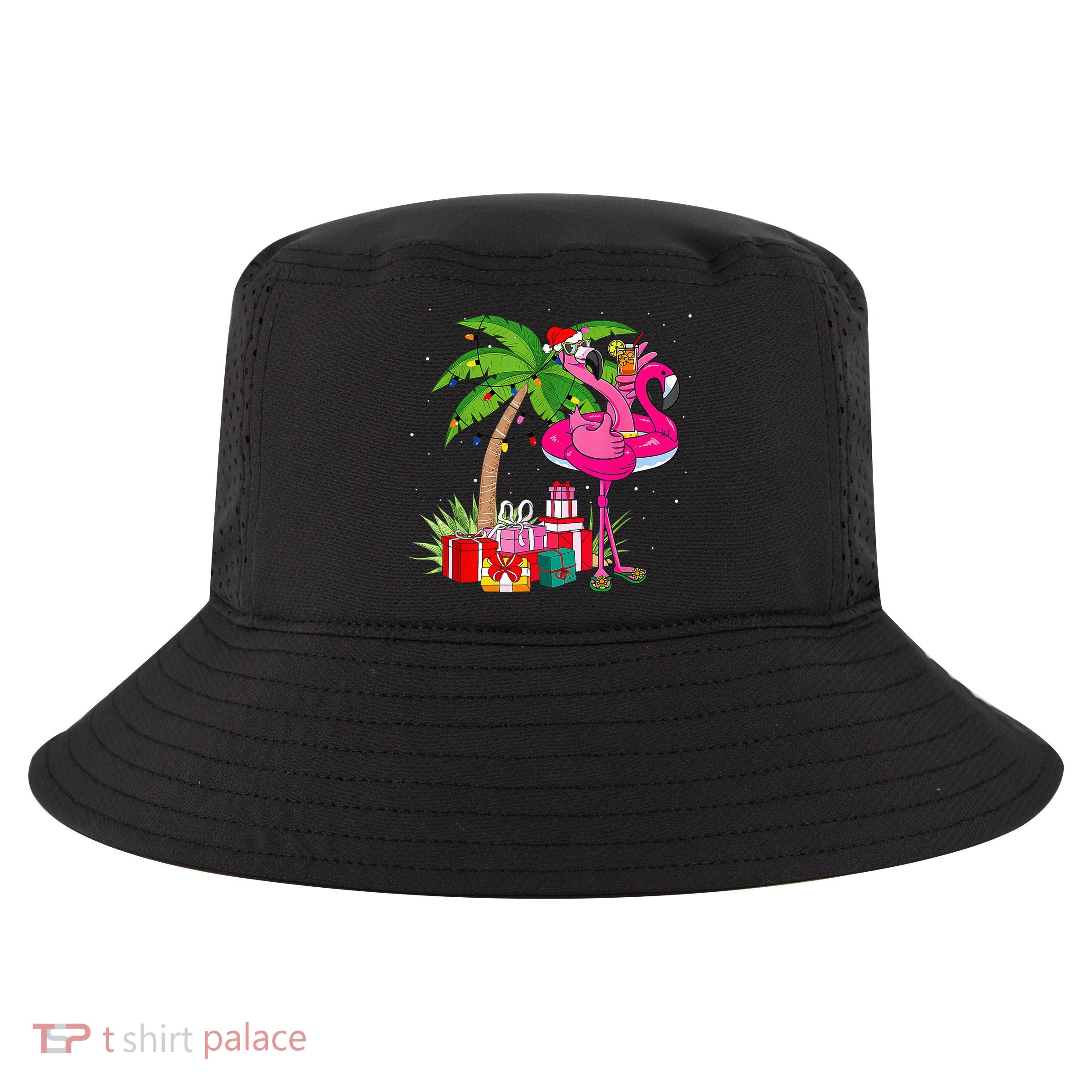 Tropical Pink Flamingo Christmas In July Summer Palm Tree Cool Comfort Performance Bucket Hat