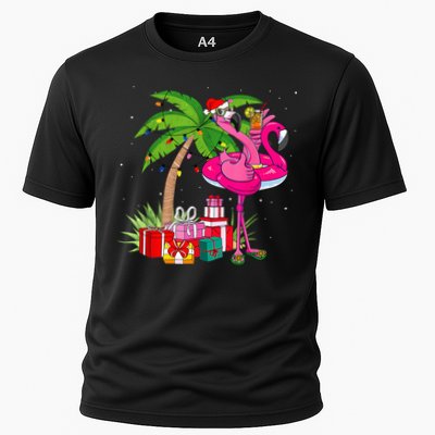 Tropical Pink Flamingo Christmas In July Summer Palm Tree Performance Shirt