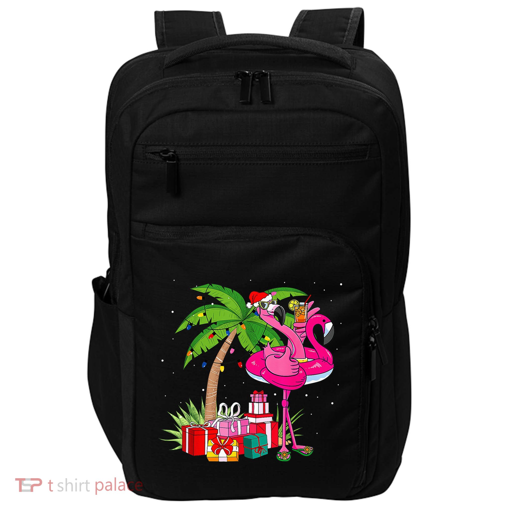 Tropical Pink Flamingo Christmas In July Summer Palm Tree Impact Tech Backpack