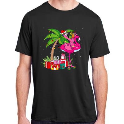 Tropical Pink Flamingo Christmas In July Summer Palm Tree Adult ChromaSoft Performance T-Shirt