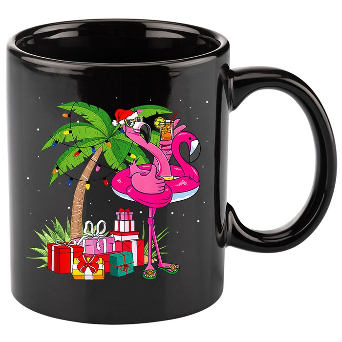 Tropical Pink Flamingo Christmas In July Summer Palm Tree 11oz C Handle Ceramic Mug