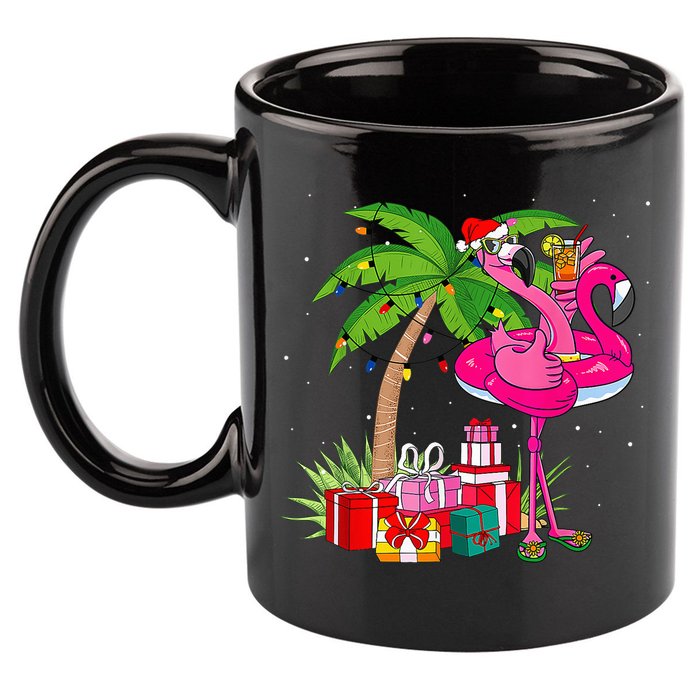 Tropical Pink Flamingo Christmas In July Summer Palm Tree 11oz C Handle Ceramic Mug