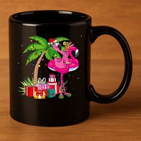Tropical Pink Flamingo Christmas In July Summer Palm Tree 11oz C Handle Ceramic Mug