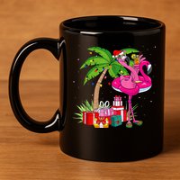 Tropical Pink Flamingo Christmas In July Summer Palm Tree 11oz C Handle Ceramic Mug