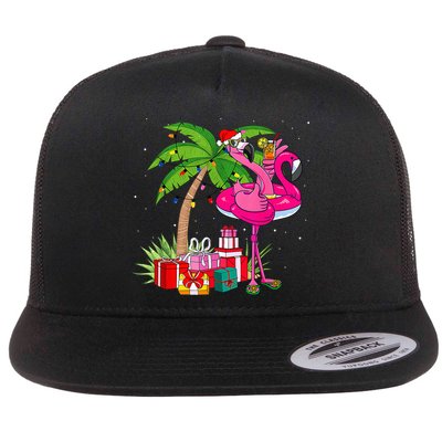 Tropical Pink Flamingo Christmas In July Summer Palm Tree Flatbill Hat