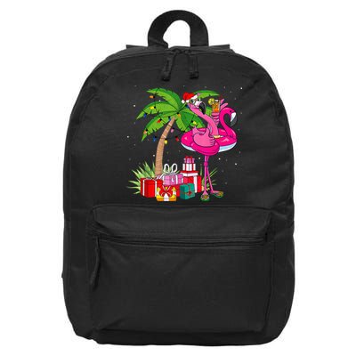 Tropical Pink Flamingo Christmas In July Summer Palm Tree 16 in Basic Backpack