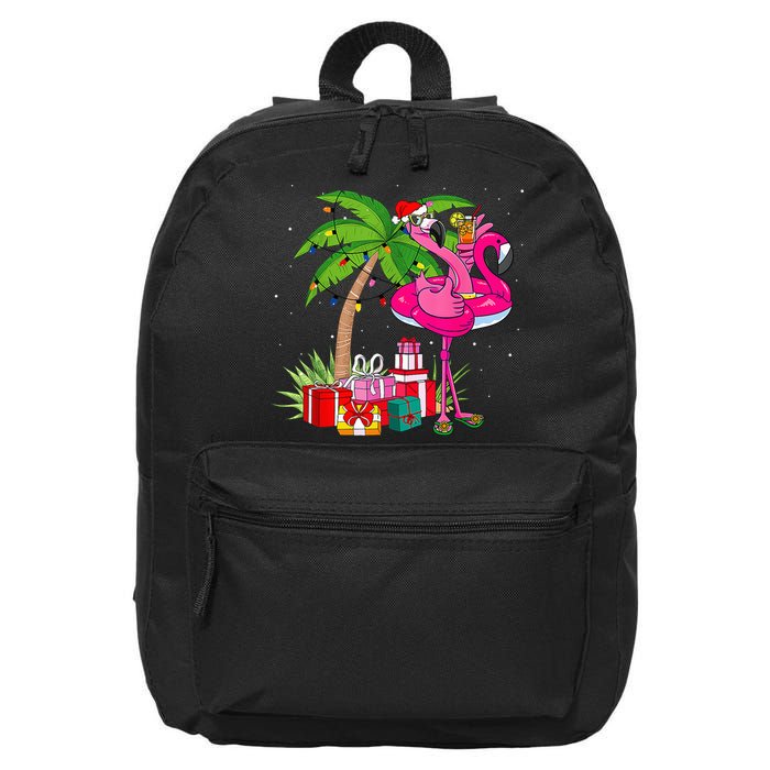 Tropical Pink Flamingo Christmas In July Summer Palm Tree 16 in Basic Backpack