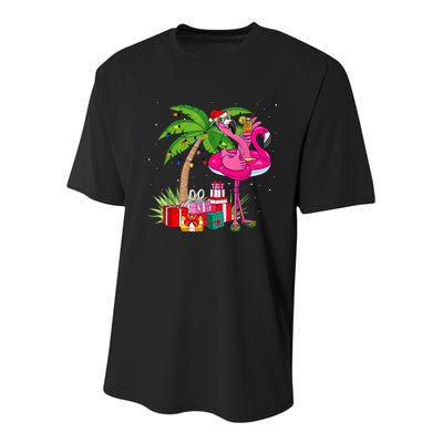 Tropical Pink Flamingo Christmas In July Summer Palm Tree Youth Performance Sprint T-Shirt