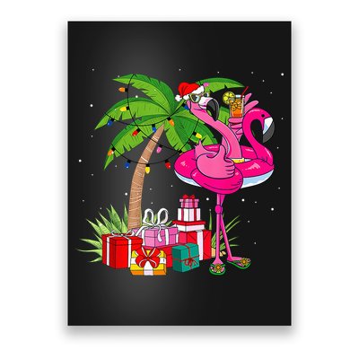 Tropical Pink Flamingo Christmas In July Summer Palm Tree Poster