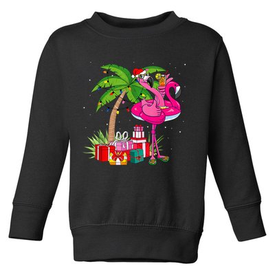 Tropical Pink Flamingo Christmas In July Summer Palm Tree Toddler Sweatshirt