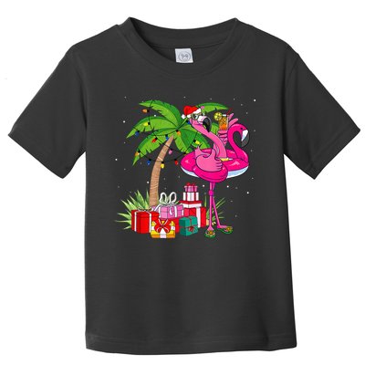 Tropical Pink Flamingo Christmas In July Summer Palm Tree Toddler T-Shirt