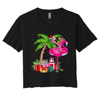 Tropical Pink Flamingo Christmas In July Summer Palm Tree Crop Top