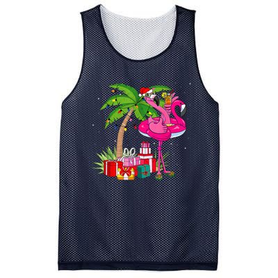 Tropical Pink Flamingo Christmas In July Summer Palm Tree Mesh Reversible Basketball Jersey Tank