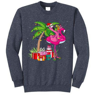 Tropical Pink Flamingo Christmas In July Summer Palm Tree Sweatshirt