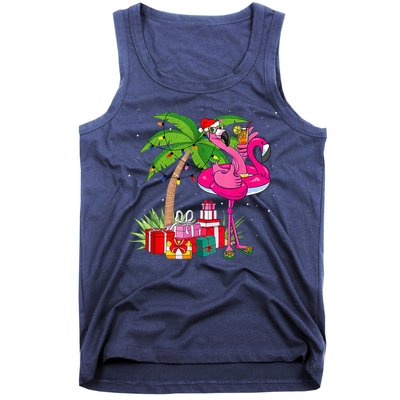 Tropical Pink Flamingo Christmas In July Summer Palm Tree Tank Top