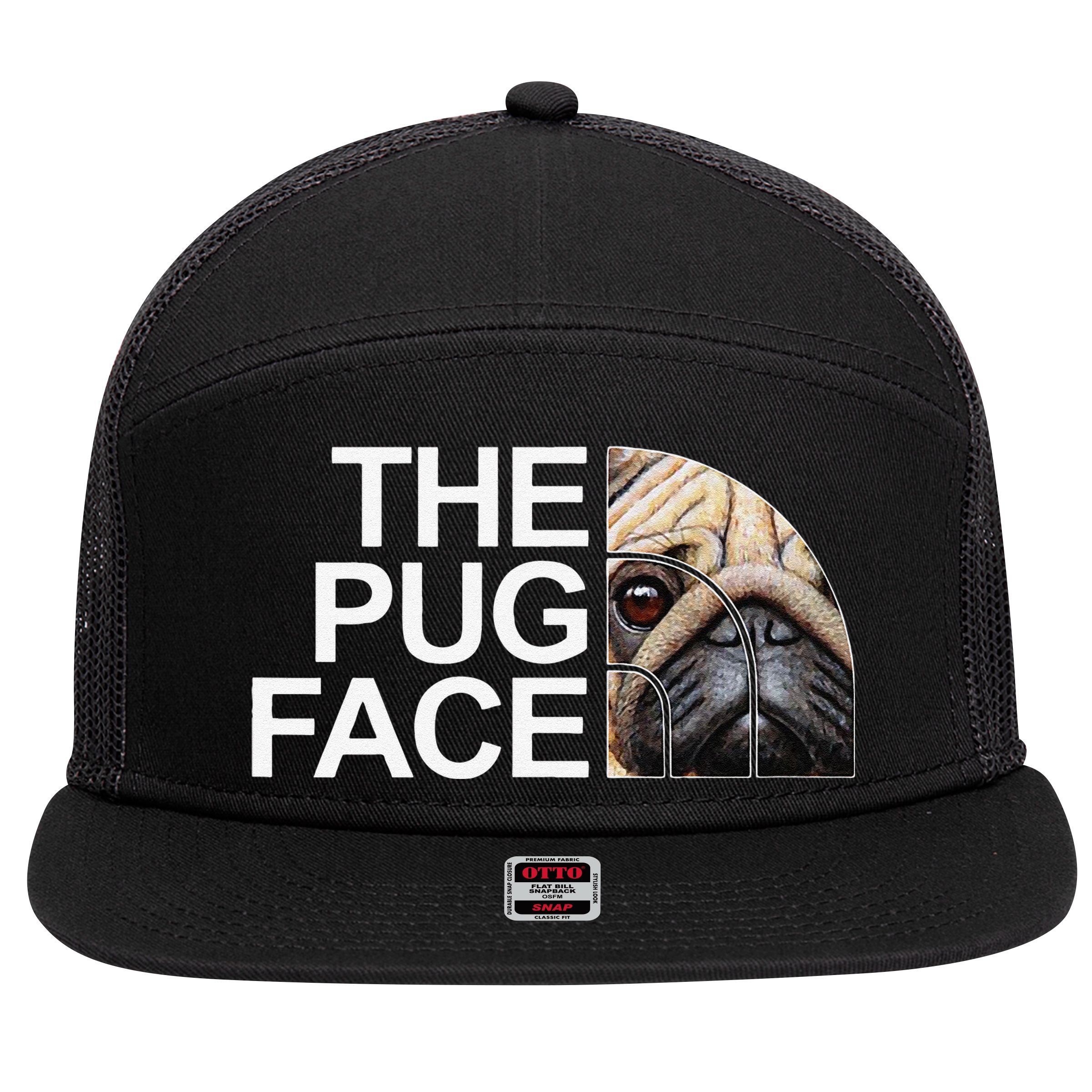 The Pug Face Dog Funny Pug 7 Panel Mesh Trucker Snapback Hat