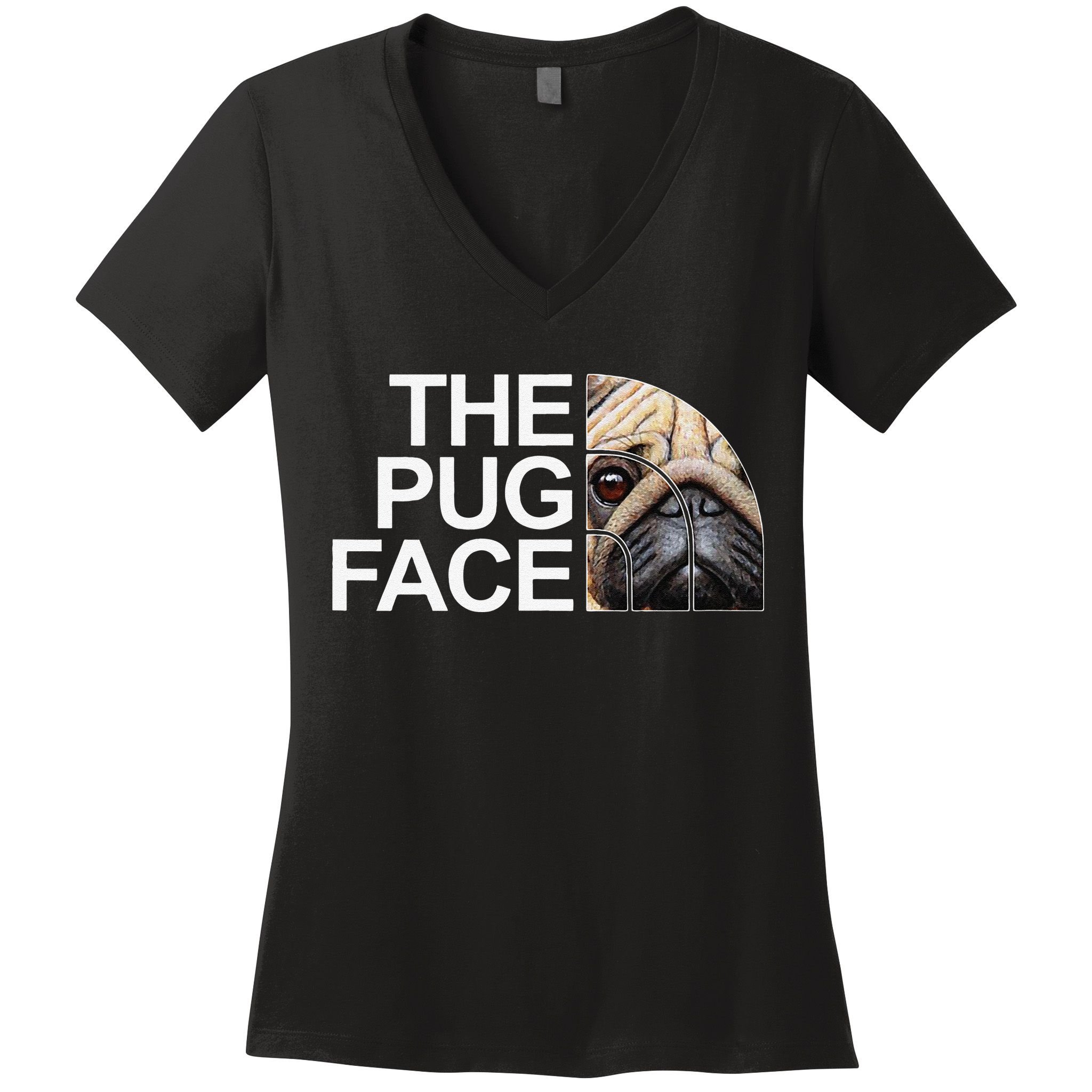 The Pug Face Dog Funny Pug Women's V-Neck T-Shirt
