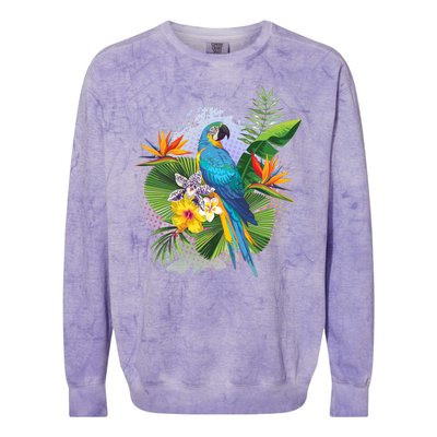 Tropical Paradise Flower Parrot Colorblast Crewneck Sweatshirt