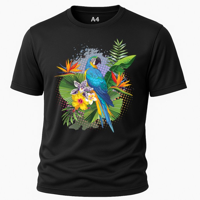 Tropical Paradise Flower Parrot Cooling Performance Crew T-Shirt