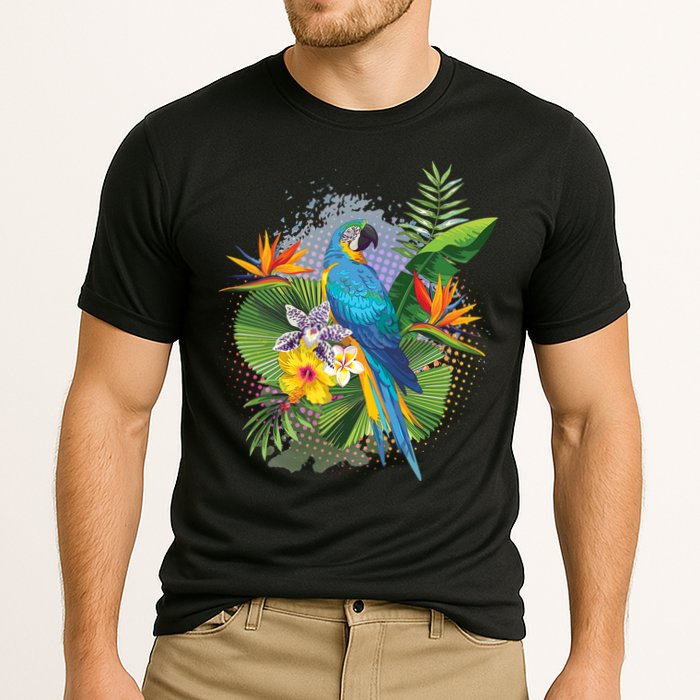 Tropical Paradise Flower Parrot Cooling Performance Crew T-Shirt