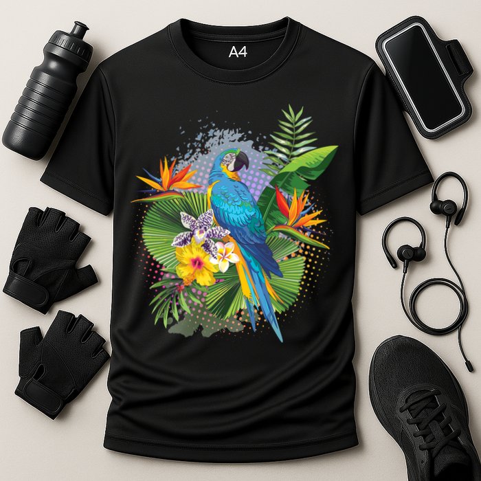 Tropical Paradise Flower Parrot Cooling Performance Crew T-Shirt