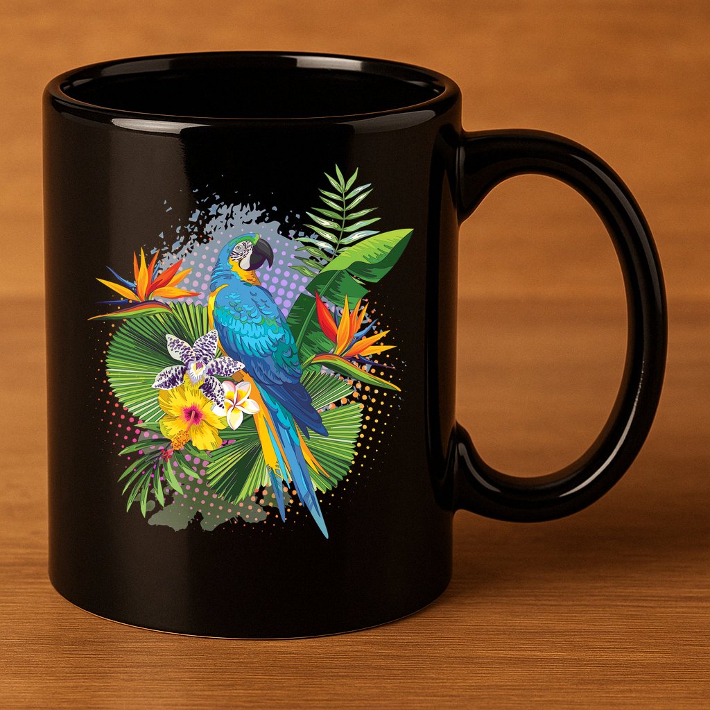 Tropical Paradise Flower Parrot 11oz C Handle Ceramic Mug