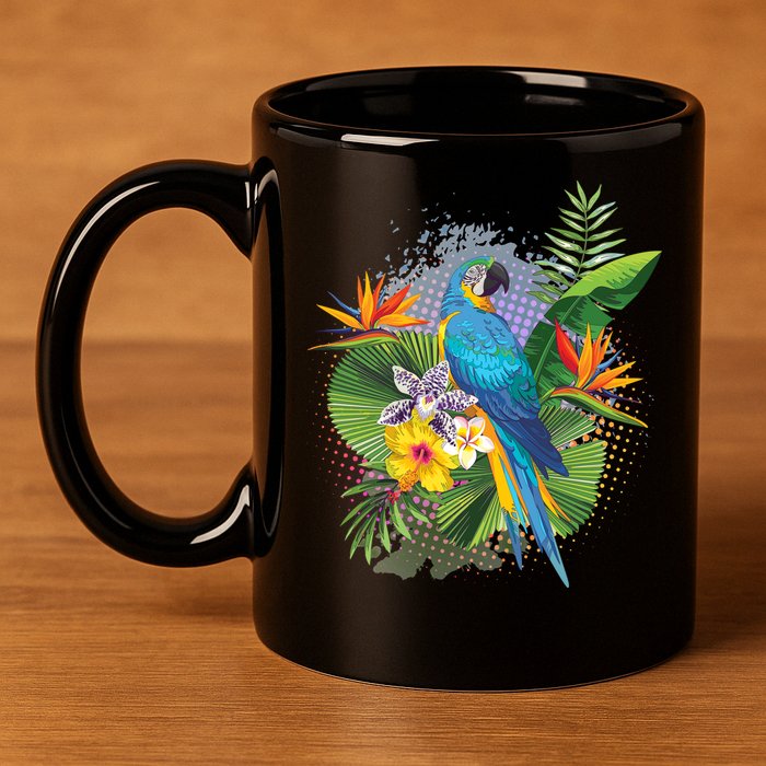 Tropical Paradise Flower Parrot 11oz C Handle Ceramic Mug